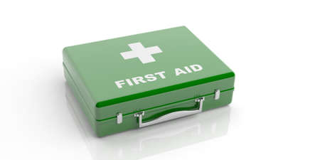 3d rendering green first aid kit on white backgroundの写真素材