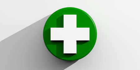 3d rendering white cross on green base on white backgroundの写真素材