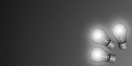 3d rendering three light bulbs on black backgroundの写真素材