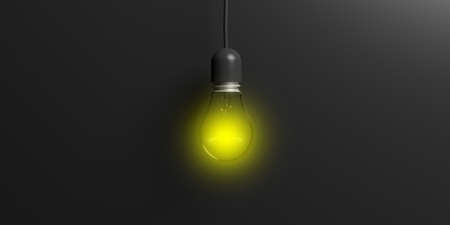 3d rendering hanging light bulb on black backgroundの写真素材