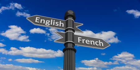 3d rendering languages choice on road signsの写真素材