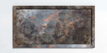 3d rendering metal sign with copyspace on white backgroundの写真素材