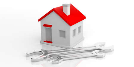 3d rendering house and spanners on white backgroundの写真素材
