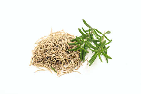 Rosemary fresh and dried on white backgroundの写真素材