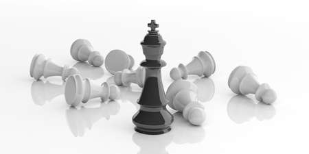 3d rendering black chess king and white pawns on white backgroundの写真素材