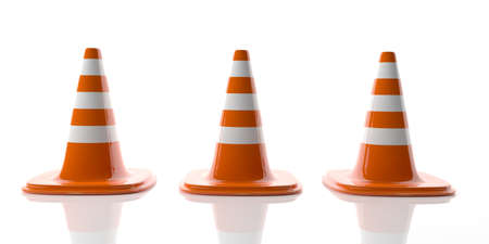3d rendering orange traffic cones on white backgroundの写真素材