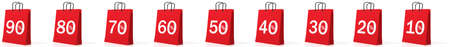 3d rendering discount symbols on shopping bags on white backgroundの写真素材