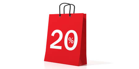 3d rendering discount symbol on shopping bag on white backgroundの写真素材