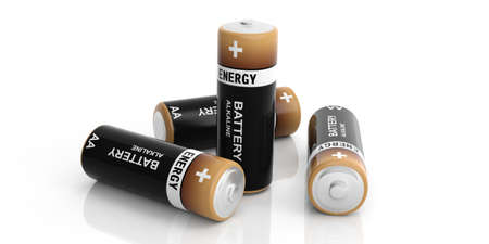 3d rendering alkaline batteries on white backgroundの写真素材