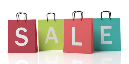 3d rendering text sale on shopping bags on white backgroundの写真素材