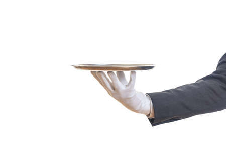 Waiter holding an empty trayの写真素材