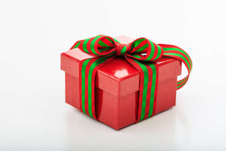 Red gift box on white backgroundの写真素材