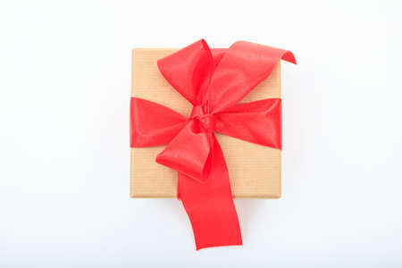 Beige gift box on white background