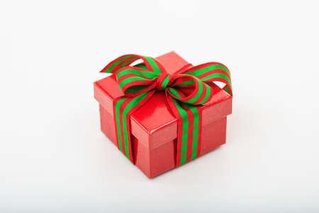 Red gift box on white backgroundの写真素材