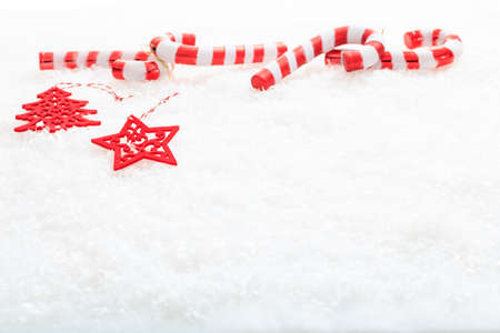Christmas decoration on snowの写真素材
