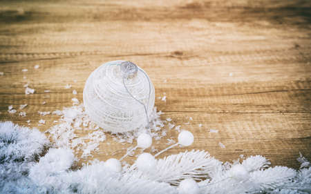 Christmas decoration on a light wooden backgroundの写真素材