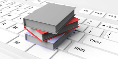 3d rendering books on white keyboardの写真素材