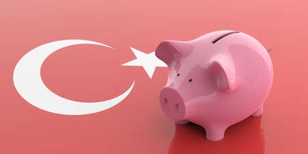 3d rendering pink piggy bank isolated on Turkey flagの写真素材