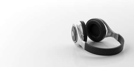 3d rendering pair of wireless headphones on white backgroundの写真素材