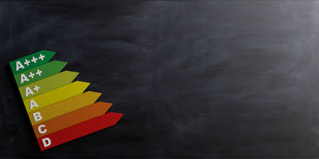 3d rendering energy efficiency classification on a blackboardの写真素材