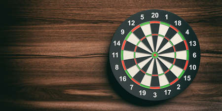 3d rendering colorful darts board on wooden backgroundの写真素材
