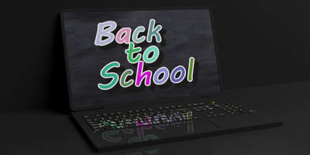 3d rendering back to scholl on a laptop on black backgroundの写真素材