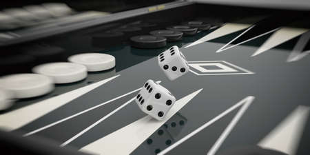 Black and white backgammon board and pieces. 3d illustration