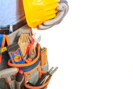 Worker with safety equipment on white backgroundの写真素材