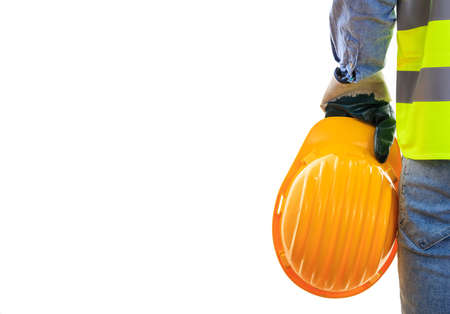 Man with safety equipment on white backgroundの写真素材