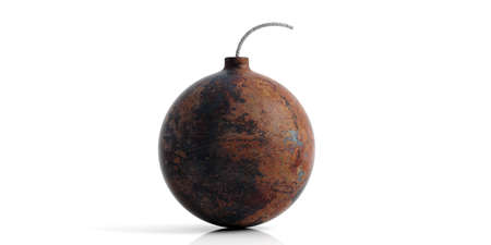 Rusty metal bomb isolated on white background. 3d illustrationの写真素材