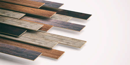Laminate floor planks on white background. 3d illustration