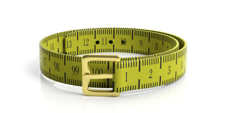 Yellow measure tape - belt on white background. 3d illustrationの写真素材