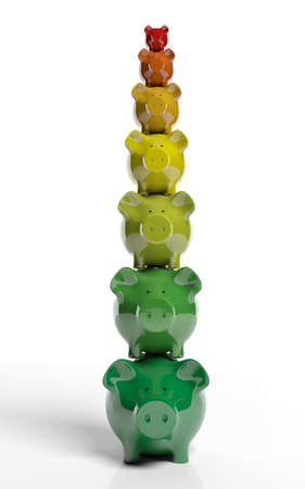 Piggy banks on white background - energy efficiency concept. 3d illustrationの写真素材