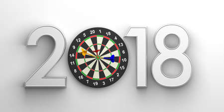 New year 2018 with darts board. 3d illustrationの写真素材