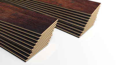 Laminate floor planks on white background. 3d illustrationの写真素材