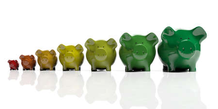 Piggy banks on white background - energy efficiency concept. 3d illustrationの写真素材