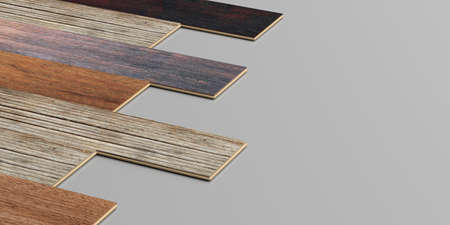 Laminate floor planks on cement background. 3d illustrationの写真素材