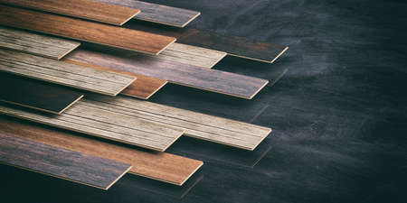 Laminate floor planks on black background. 3d illustrationの写真素材
