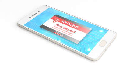Virus alert on a smartphone screen on white background. 3d illustrationの写真素材
