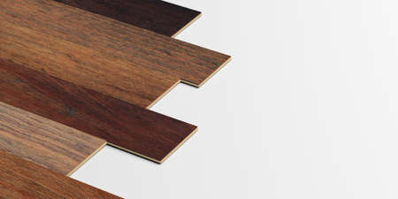 Laminate floor planks on white background. 3d illustrationの写真素材