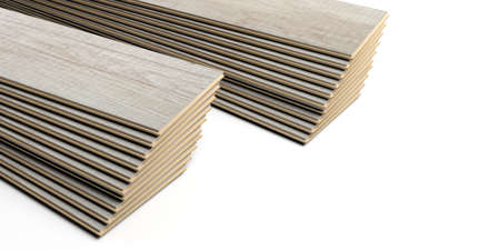 Laminate floor planks on white background. 3d illustrationの写真素材