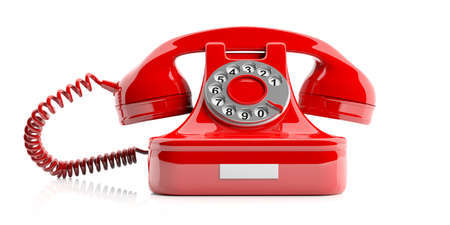 Red old telephone isolated on white background. 3d illustrationの写真素材