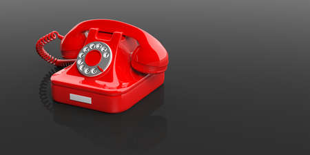 Red old telephone isolated on black background. 3d illustrationの写真素材