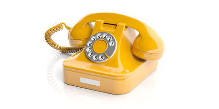 Yellow old telephone isolated on white background. 3d illustrationの写真素材
