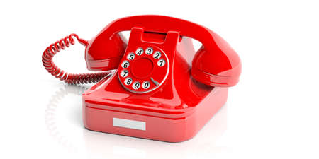 Red old telephone isolated on white background. 3d illustrationの写真素材
