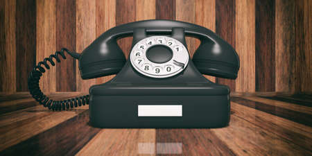 Black old telephone isolated on wooden background. 3d illustrationの写真素材
