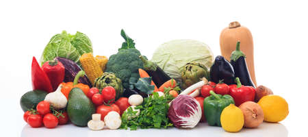 Variety of fresh vegetables on white backgroundの写真素材