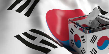 Glass ballot box on South Korea flag background, 3d illustrationの写真素材