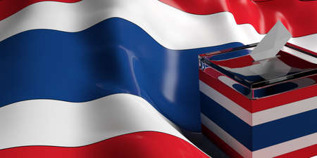 Glass ballot box on Thailand flag background, 3d illustrationの写真素材