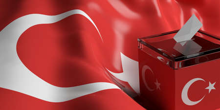 Glass ballot box on Turkey flag background, 3d illustrationの写真素材